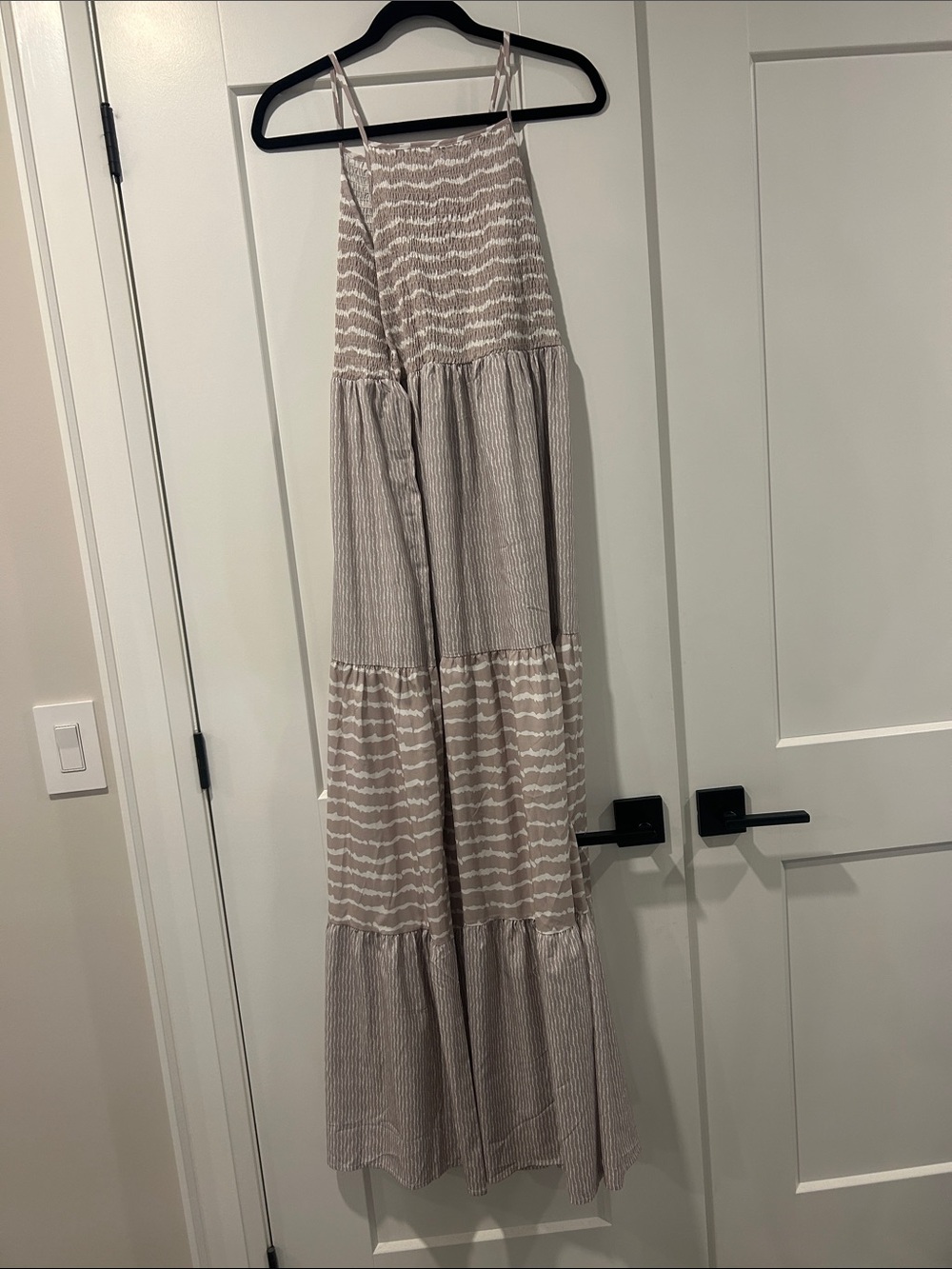Beachy Neutral Striped Tiered Maxi Dress